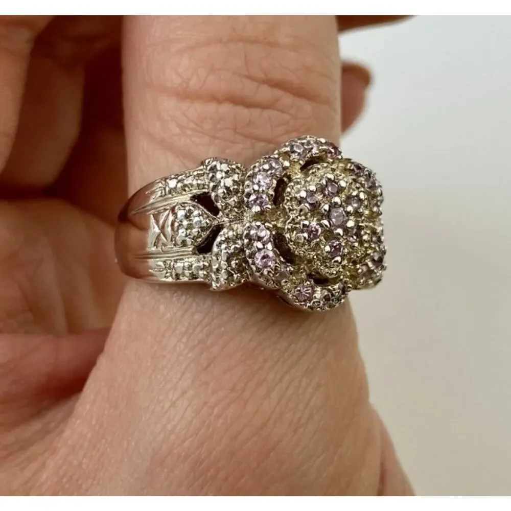 925 Sterling Silver Morganite Ring Size 10.25